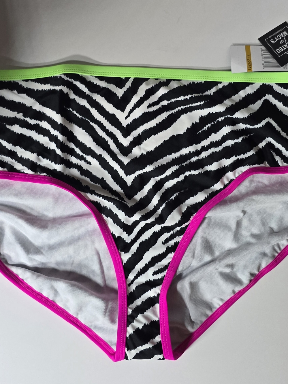 California Waves Zebra Print Bikini Bottom with Neon Green & Neon Pink Trim